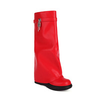 Femmes Arqa Fold Over Knee High Boot Platform Heel Padlock Boots with Zipper Biker Shoes for Women Plus Size 43 45 48 Women Boots