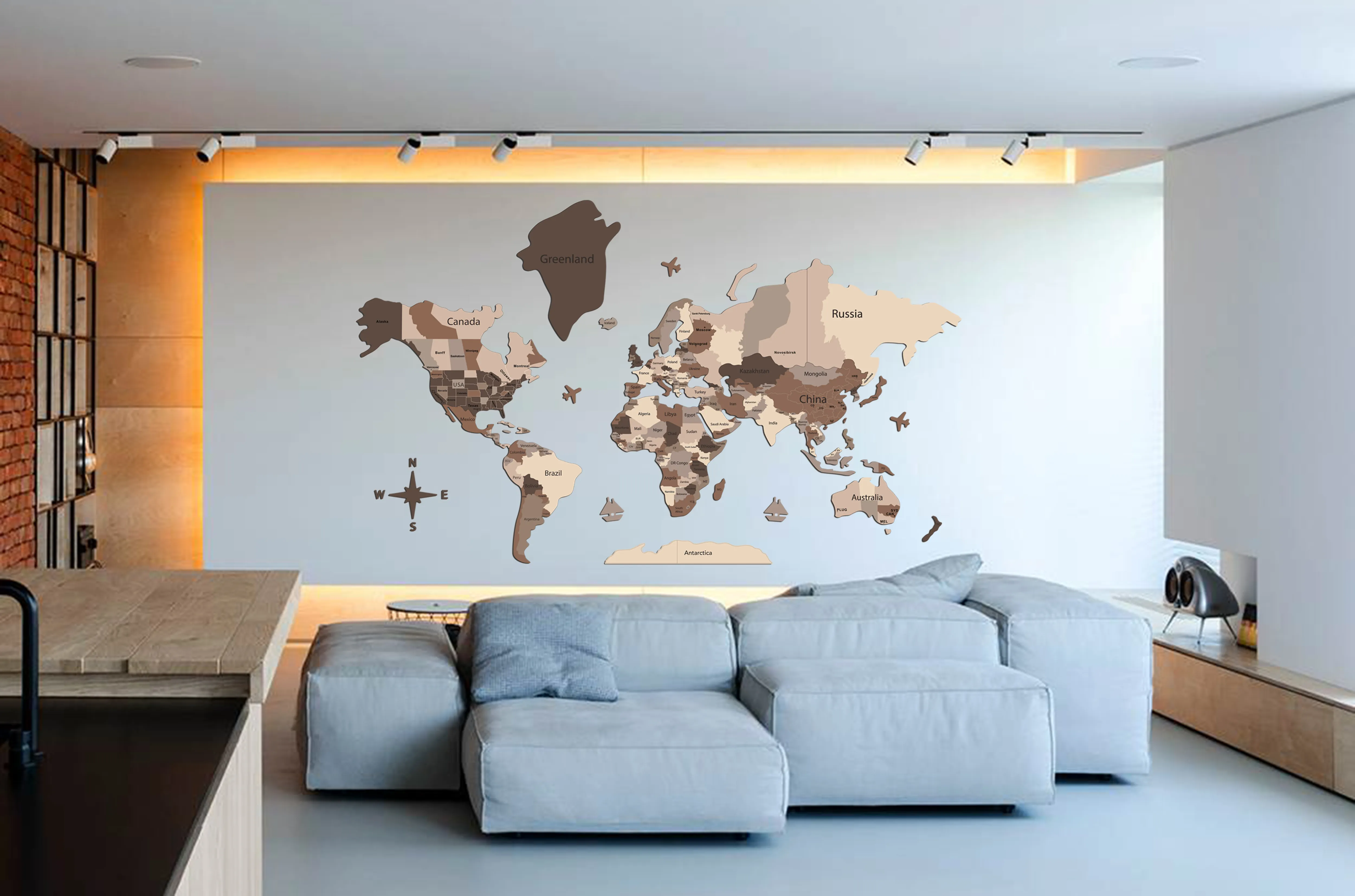 2024 baru gaya dunia peta Puzzle dewasa cahaya dekorasi rumah seni dinding 3D kayu peta dunia
