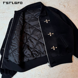 Veste bomber en laine avec fermeture éclair personnalisée par le fabricant, logo personnalisé, fermeture à boucle de homard, doublure matelassée, veste vintage courte pour homme - Product Image 3