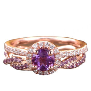 Vente en gros de bagues en argent sterling 925 plaqué or rose pour femmes, avec améthyste naturelle de coupe ovale - Product Image 1