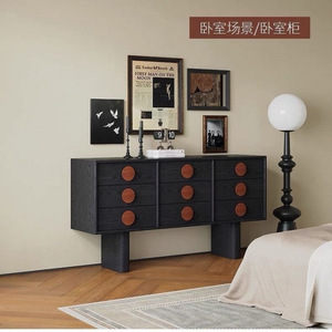 Cómoda de madera maciza con nueve cajones, aparador moderno negro, armario de almacenamiento para sala de estar, 160cmx40cmx90cm, imitación de grano de roble - Product Image 4