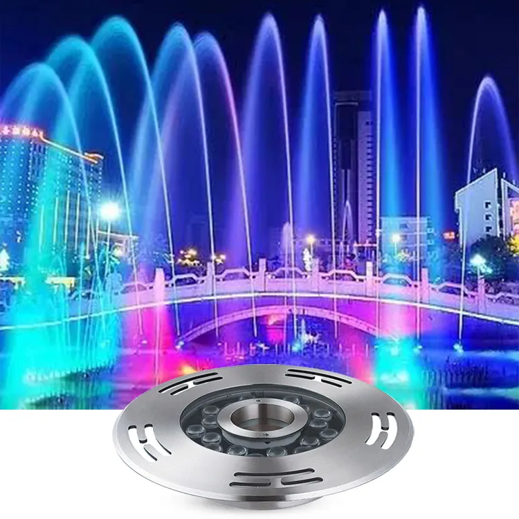 In acciaio inox esterno dmx rotondo impermeabile ip68 9w rgb ugello a getto d'acqua fontana ad anello subacqueo luce a led per piccola fontana