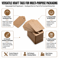 Étiquettes volantes en papier kraft brun, découpées à la forme, avec bord festonné, en carton, pour vêtements, emballages cadeaux et fêtes