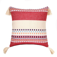 Housse de coussin de canapé en coton teint en fil marocain, taie d'oreiller décorative jacquard avec pompons