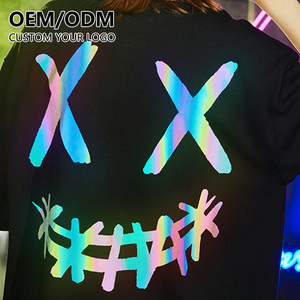 Luxury <b>Rainbow</b> Reflective T-Shirt Custom Heat-Transfer Printing <b>Light</b> Irradiation Colorful Reflection Knitted Fabric - Product Image 3