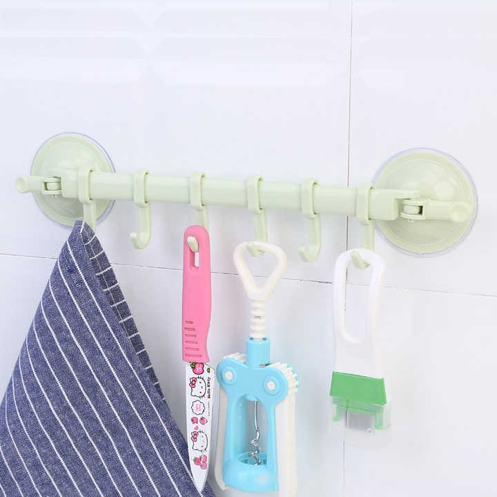 Adjustable organizer 6 hooks plastic bathroom corner towel hanger ...