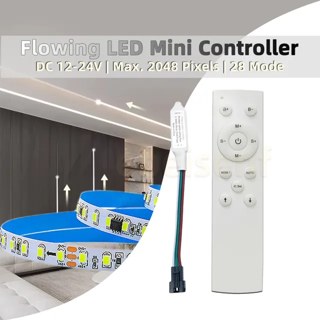Running Water LED Controller With 12Key RF Remote for WS2811 Single Color Flowing Horse Race Pixel Strip Light DC12V-24V