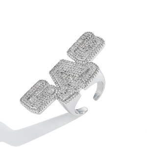 <b>Gag</b> Full Diamond <b>Ring</b> Letter Shape Micro Pave Unisex Adjustable Fashion Jewelry Party Style Silver - Product Image 2