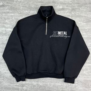 Sudadera con Media Cremallera y Logotipo Personalizado, Sudadera de Cuello Alto de Felpa Francesa Negra, Sudadera de Algodón Extra Grande con Cierre de Cremallera de un Cuarto para Hombre - Product Image 1