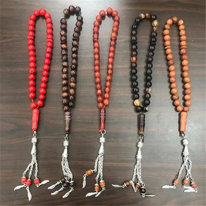 Colorful 8mm Agate Natural Stone Rosary 33 Tesbih Prayer Beads Tassel Charm Bracelets Men