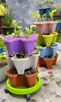 Pot Tanam Vertikal Bertumpuk Multiwarna, Pot Menara untuk Rumah, Dalam & Luar Ruangan, Bahan PP, Lubang Drainase, untuk Stroberi, Herbal, Bunga