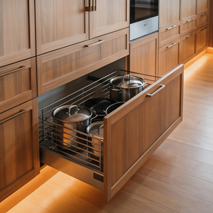 Armoire de cuisine moderne en bois de noyer CBMmart avec îlot <span class=keywords><strong>central</strong></span> en <span class=keywords><strong>marbre</strong></span> intégré, éclairage LED, armoire de cuisine personnalisée pour la maison - Product Image 5