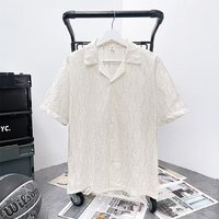 Chemise habillée personnalisée, décontractée à col boutonné - Design col cubain, chemise unie vintage perlée respirante à manches courtes pour homme
