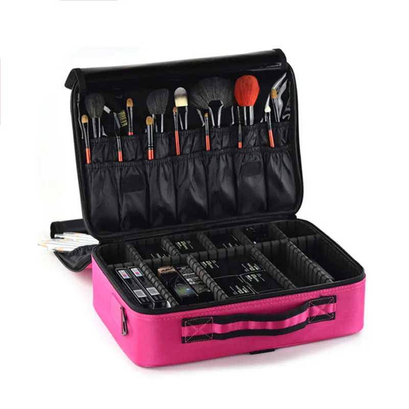Travel Makeup Bags Organizer Makeup Train Case Portable Professional Artist Storage Bag With Adjustable Dividers for Cosmetic