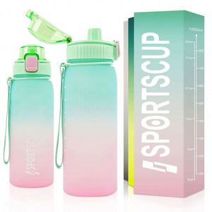 Botella de Agua Deportiva de 1 Litro, a Prueba de Fugas, Libre de BPA, con Marcador de Tiempo, Botella de Agua Motivacional de Plástico Grande para Correr - Product Image 4