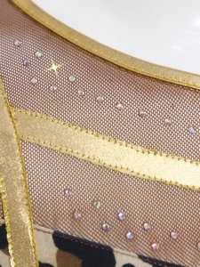 Maillot de gimnasia para niñas con estampado de leopardo, malla, manga larga, ribete dorado, brillante, con diadema para gimnasia acrobática, personalizado - Product Image 3
