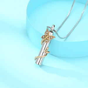 Jijd1016 cilindro avvolto a farfalla in acciaio inossidabile gioielli di cremazione animale umano cenere ciondolo ricordo - Product Image 1