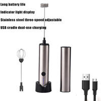 Mousseur à lait électrique portatif en acier inoxydable, design classique, 2 fouets, 3 vitesses, rechargeable, fonction automatique