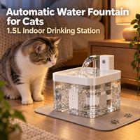 Fontaine à eau automatique pour chat 1,5 L Distributeur d'eau d'intérieur avec capteur de débit et filtre