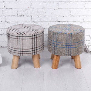 Creative <b>Round</b> Fabric <b>Stool</b> With Solid Wood Legs Removable Cover For Home Child Use 30x30cm Scandinavian Style Modern Design - Product Image 1