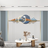 Blau-Orange Farbverlauf Bergwand-Panel Maßgefertigte Vertikale Lattenwand-Platte Luxuriöser Wohnzimmer-TV-Hintergrund für Zuhause und Apartment