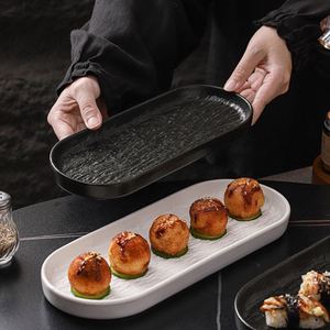 Rock-pattern <b>Ceramic</b> Sushi Sashimi <b>Plate</b> Restaurant Porcelain Dim Sum <b>Plate</b> Rectangle Snack Dessert Serving Tray - Product Image 1
