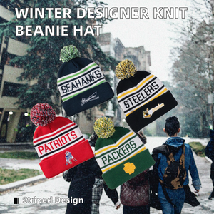 Designer Winter-Strickmütze mit Besticktem Logo, Sport-Bommelmütze, Golf-Beanie, Maßgefertigte Pom-Mütze, Tarnmuster, Schleifen, Punkte, Früchte - Product Image 2