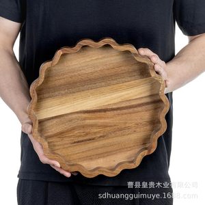 Wooden Corrugated <b>Tray</b> 12.2 In Diameter For Fruit <b>Snacks</b> Serving Home Decorative Dish - Product Image 4