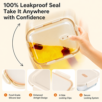 Boîte à lunch en verre borosilicate de haute qualité avec couvercle en plastique, empilable, anti-fuite, pour le stockage des aliments, saine, compatible micro-ondes et four