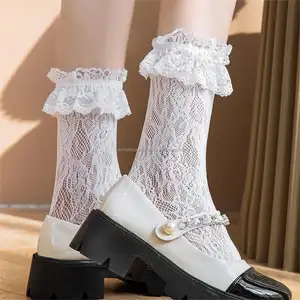 Moda Lolita meias para mulheres verão malha fina respirável rendas sólidas JK meias meninas