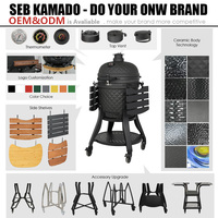SEB Fabricant de Barbecues Kamado en Céramique Noire de 22 Pouces, Grills Kamado au Charbon de Bois, Barbecue Kamado en Forme d'Œuf