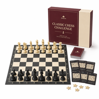 Jeu d'échecs classique personnalisé Staunton avec cartes tactiques, plateau pliable gris et boîte rigide en carton