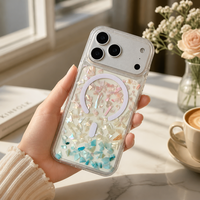 Étui de téléphone en résine époxy de luxe avec coquille naturelle pour iPhone 18 Pro Max, protection intégrale, magnétique, antichoc, coque de protection