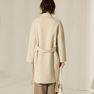 Weshallo Manteaux en Laine <span class=keywords><strong>Mi</strong></span>-longs Personnalisés de Luxe pour Femmes Winer Double Face 100% <span class=keywords><strong>Manteau</strong></span> en Laine Véritable avec Ceinture - Product Image 2