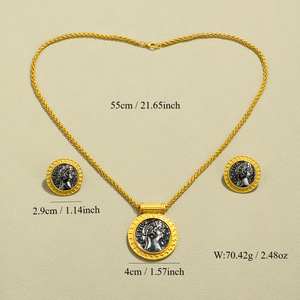 Ensemble de boucles d'oreilles et collier vintage en alliage de zinc, design rond, bijoux unisexes, ensemble cadeau - Product Image 3