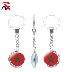 Porte-clés rotatif double face en acier inoxydable et verre, motif drapeau national du Maroc, <span class=keywords><strong>cadeau</strong></span> pour hommes et femmes - Product Image 1