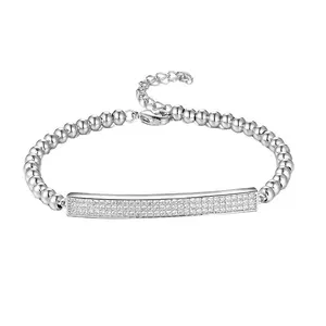 Keiyue wholesale cz pave rectangle charm italian men stretch beaded bracelets tennis bracelet 925 silver