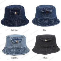 Gran oferta, gorras Retro en blanco con logotipo bordado personalizado, sombreros de cubo en blanco de algodón vaquero desgastado lavado plegable con bolsillo