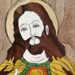 Sculpté à la main Mysore Rose Bois Incrustation Jésus Thème Home Decor Wall Art (13*19 pouces) - Product Image 1