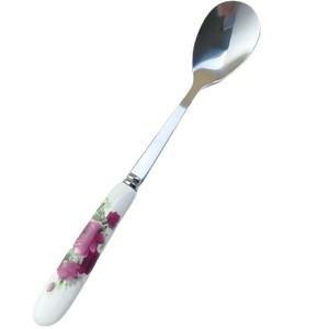 ช้อนและส้อมด้ามเซรามิกสแตนเลส ลายดอกไม้ สำหรับของหวาน ใช้ในงานเลี้ยงช่วงเวลาจิบน้ำชา - Product Image 5