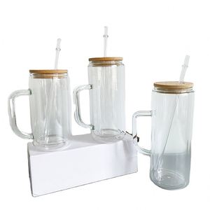 25Pcs/Case 12Oz 15Oz 20Oz Pre Drilled <b>Double</b> <b>Walled</b> Snow Globe <b>Mug</b> Glass Tumbler Handle With Bamboo Lid - Product Image 1