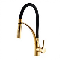 Robinet de cuisine LED en laiton pour hôtel, avec douchette extractible, monocommande, finition or/noir, avec cartouche céramique, pour hôtels et maisons