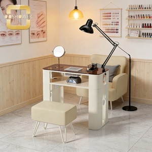 Clous de fixation pour meubles, vente en gros d'équipements de mobilier sur mesure pour salons de beauté, table de manucure avec plateau en marbre blanc/doré, station UV pour ongles - Product Image 2