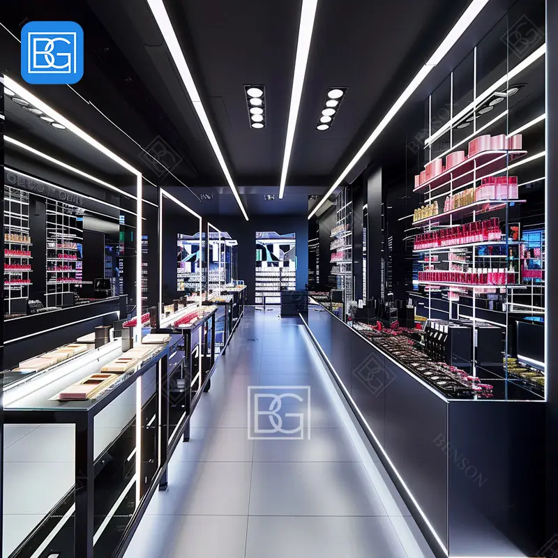Custom Fixture Beauty Shop Showcase Cosmetic Display Perfume Bar Counter Wig Shop Design Kiosk Beauty Bar