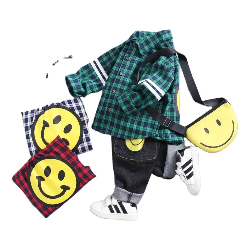 Kids Boutique 2-Year-Old Boy's Clothing Set 100% Cotton Long Sleeve Plaid Printed Shirt Cute Spring Autumn Boys Blouse