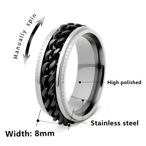 SJ フィジェットスピナーリング 卸売 8mm ステンレススチールチェーン 回転式不安解消リング 男性用 彼へのギフト ストレス解消 - Product Image 5