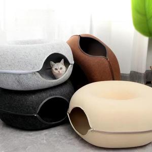 Grensoverschrijdende Groothandel Milieuvriendelijk Donut Vilt Kat Nest Alle Seizoenen Winter Warm Gesloten Kat Tunnel Schuilplaats Huis Verwijderbaar - Product Image 6