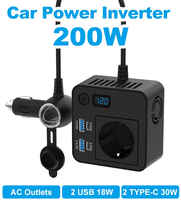 Convertidor de Voltaje de 12V a 220V 230V, 200W, con Puerto Tipo-C y USB, Enchufe para Coche, para Cargar Teléfonos Móviles y Portátiles
