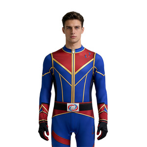 Captain Hero Cosplay Costume Adult Men Stage Performance Wear Blue Red <b>Gold</b> Full <b>Suit</b> With Logo Design - Product Image 1