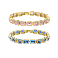 Bracelet de tennis rectangulaire en émail coloré rose, jaune, bleu, vert, avec zircone cubique 5A, bijoux de luxe scintillants pour femmes, pour les soirées